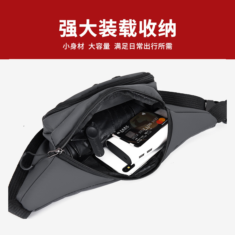 Wholesale nylon sports couple waist bags for men and women, fashionable fitness crossbody bags for cycling, portable and close-fitting waist bags Specification drawing