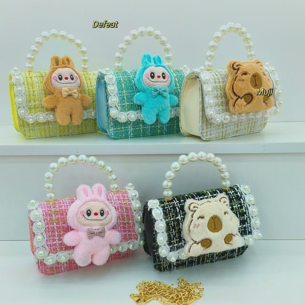 Kapipala children's bags, pearl handbags, princess bags, crossbody accessories, girls' lucky money bags, chain small square bags Specification drawing