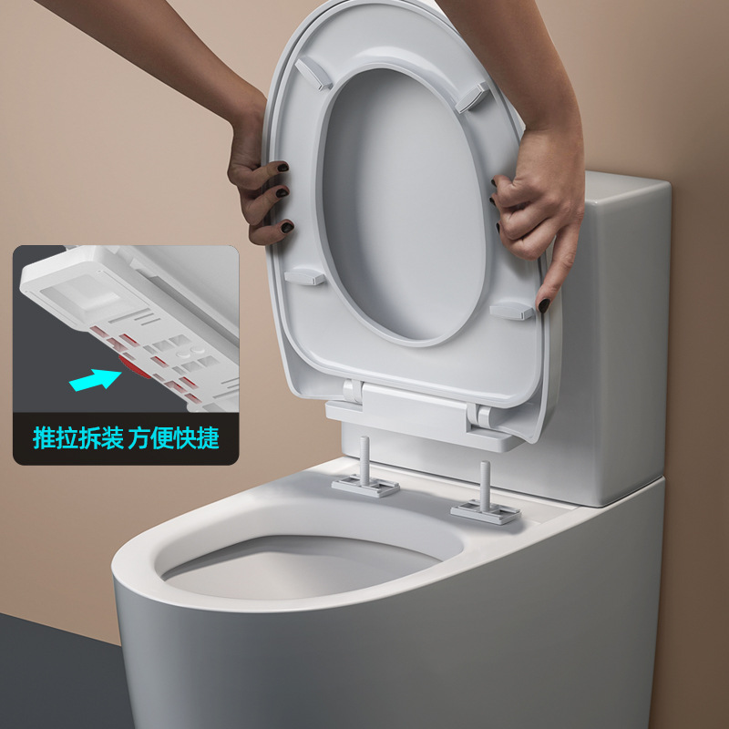 The universal type of household toilet seat cover has a thickened lid and is equipped with a slow-lowering lid at the top and bottom. The toilet seat is U-shaped details Picture