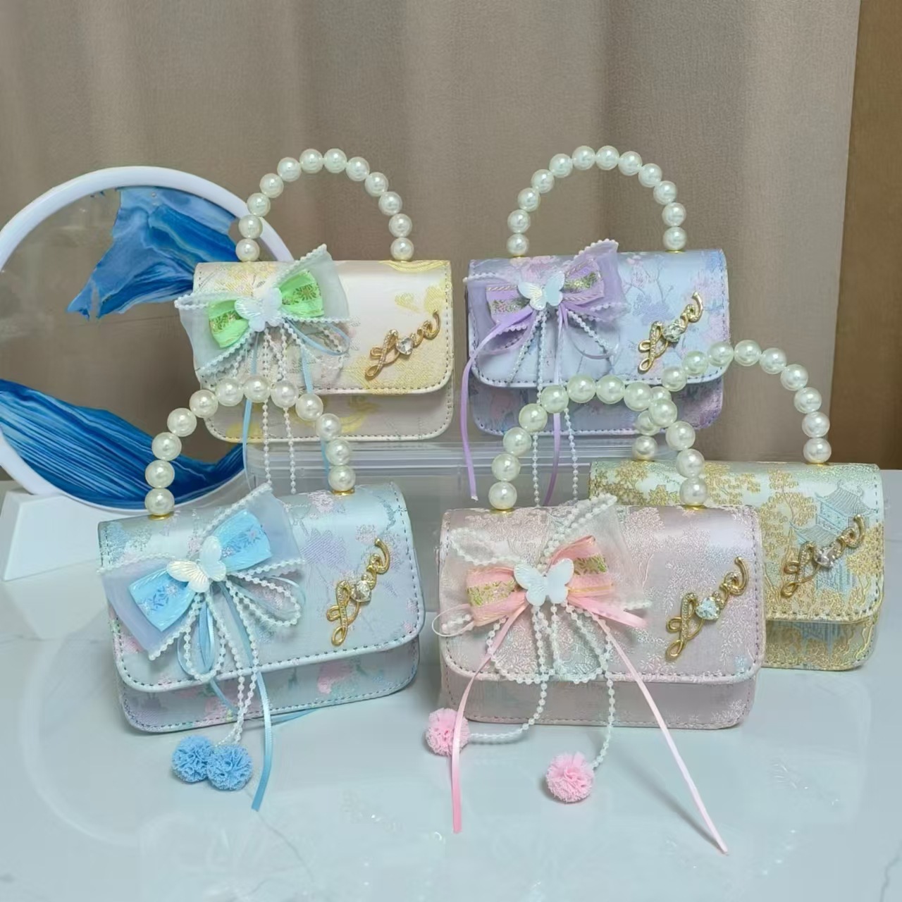 Children's bag, high-end ancient-style, little girl coin purse, little princess pearl Hanfu accessories, handbag, storage bag full figure