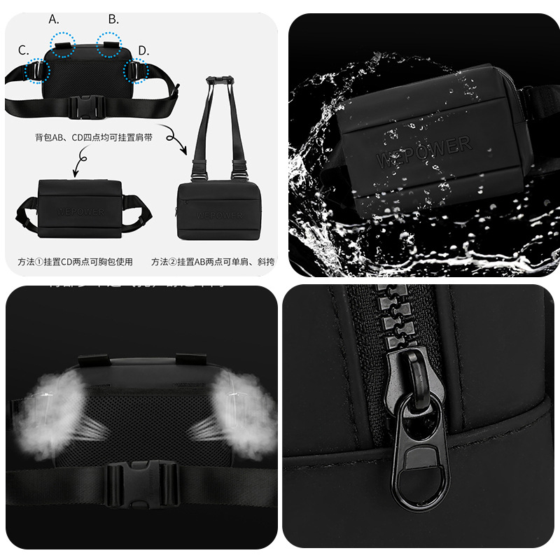 WEPOWER's new trendy brand chest bag, an outdoor multi-functional small bag, is casual and fashionable. It can be carried in various ways and is a single-shoulder crossbody bag Application Scenario