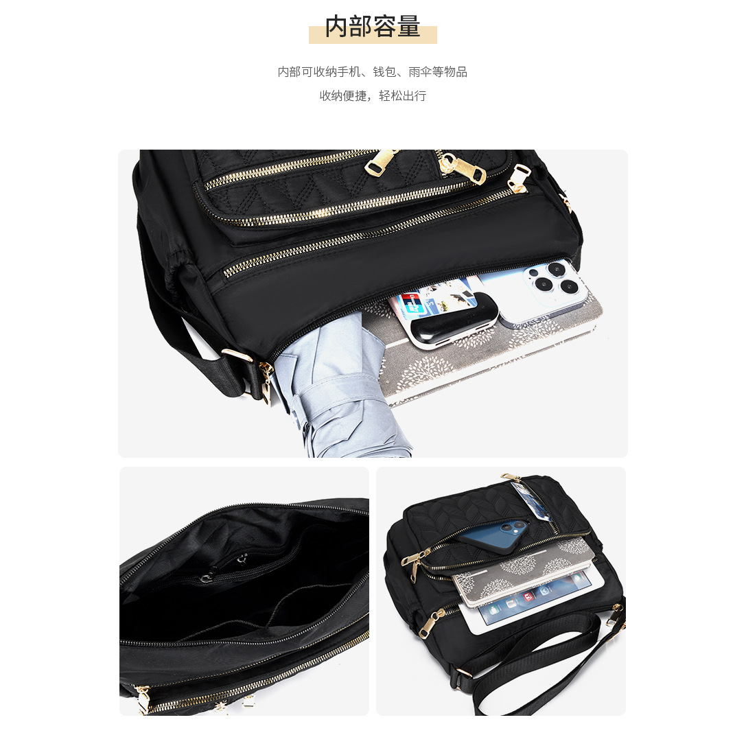 New fashionable single-shoulder bag, women's embroidered and woven multi-layer large-capacity crossbody bag, lightweight mommy bag for middle-aged women Specification drawing