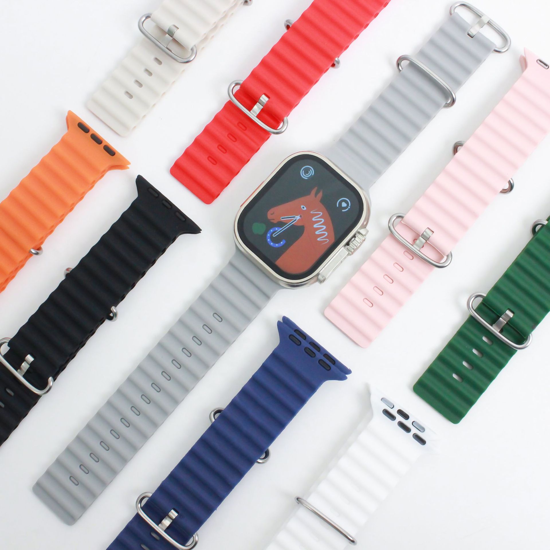Suitable for AppleWatch6/7/8/SE/Ultra Ocean Band monochrome double-buckle silicone band details Picture