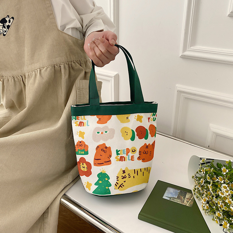 Japanese-style cute little tiger illustration bucket bag 2022 new style fresh and cute girl handbag, simple bento bag for girls Specification drawing