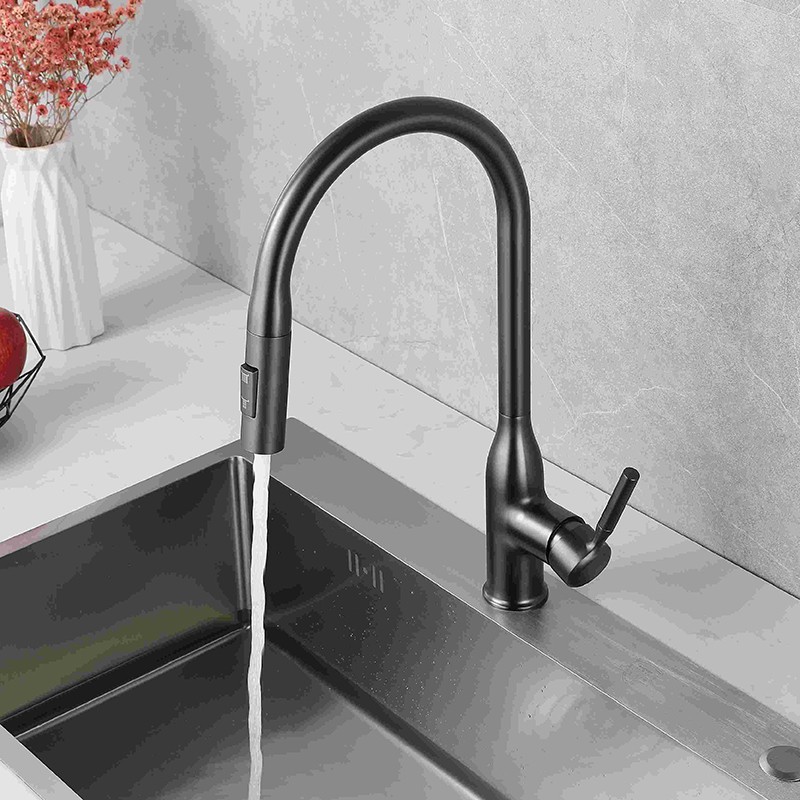 Guangdong gun gray pull-out kitchen cold and hot splash-proof faucet, all-copper kitchen sink telescopic faucet Specification drawing