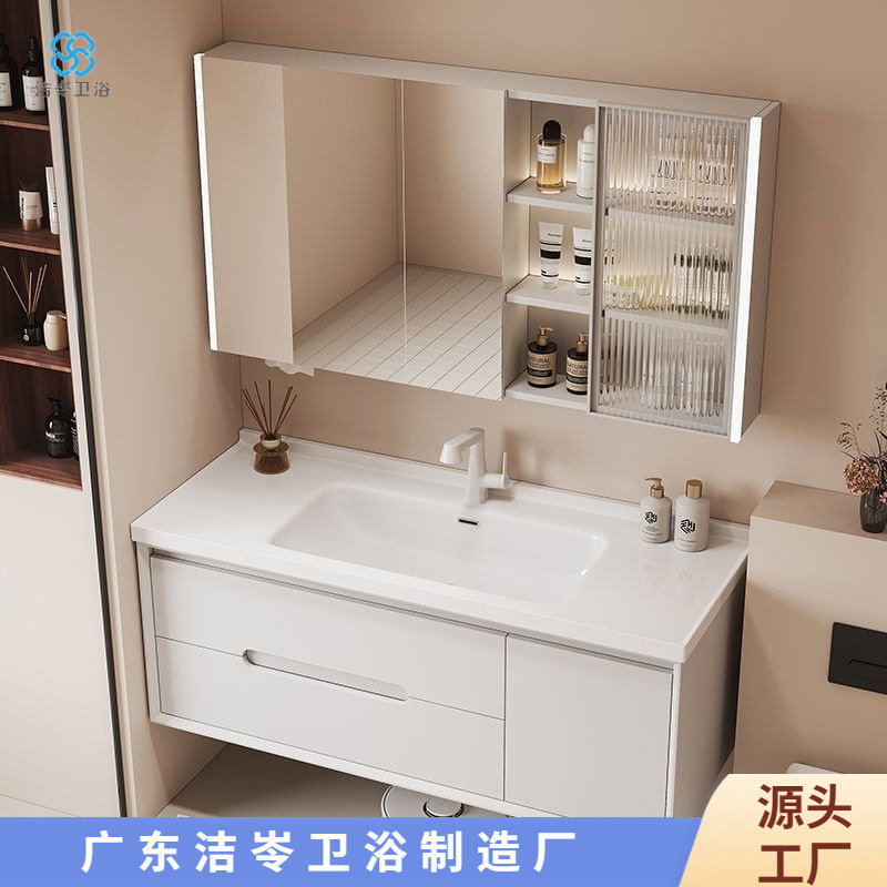 Simple cream-style ceramic integrated basin bathroom cabinet combination, bathroom washbasin, washbasin, oak lacquer full figure