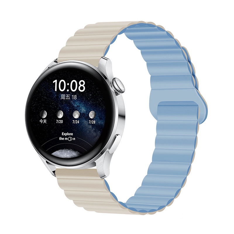 The dual-color magnetic silicone watch strap is compatible with Huawei Watch 5, GT5, Samsung 6, Xiaomi s4, Garmin Universal 20mm and 22mm Item Picture
