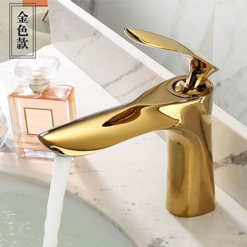 Cross-border washbasin, gold and black faucet, washbasin faucet, single-hole cold and hot water faucet, countertop basin, bathroom faucet details Picture