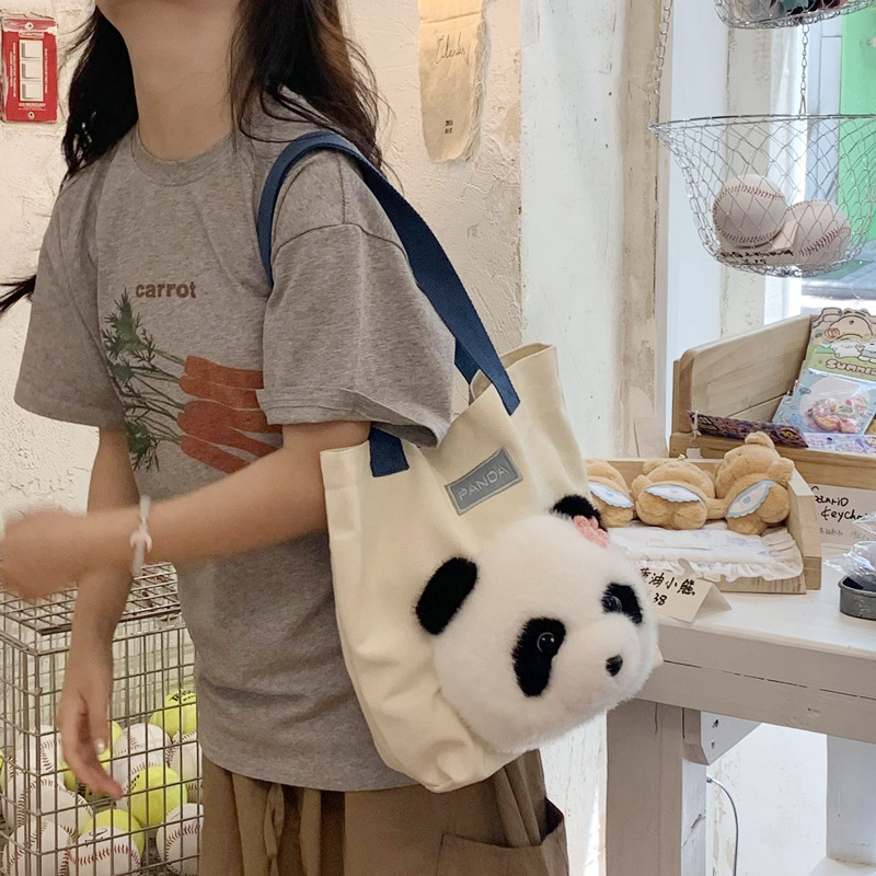 Panda Bag 2024 New Style fashionable canvas bag, single-shoulder bag, large-capacity tote bag, school commuting crossbody bag details Picture