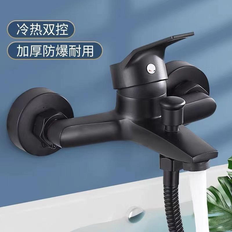 All-copper black shower faucet, bathroom bathtub faucet, cold water heater switch, bathroom three-way mixing valve details Picture