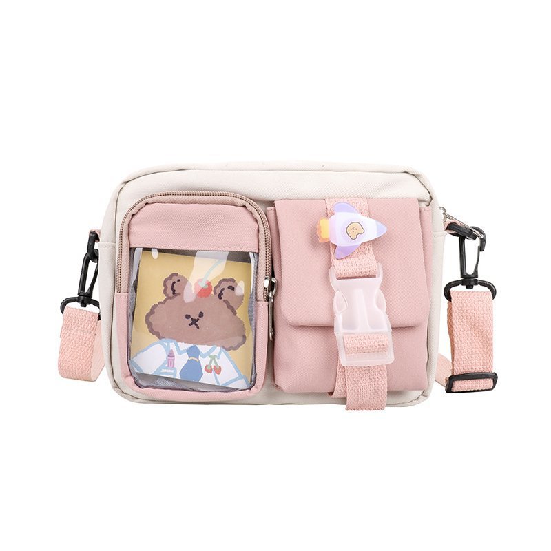 Single-shoulder bag, ins forest-style large capacity small bag, women's crossbody bag, cute student canvas, Japanese-style Harajuku small square bag Item Picture