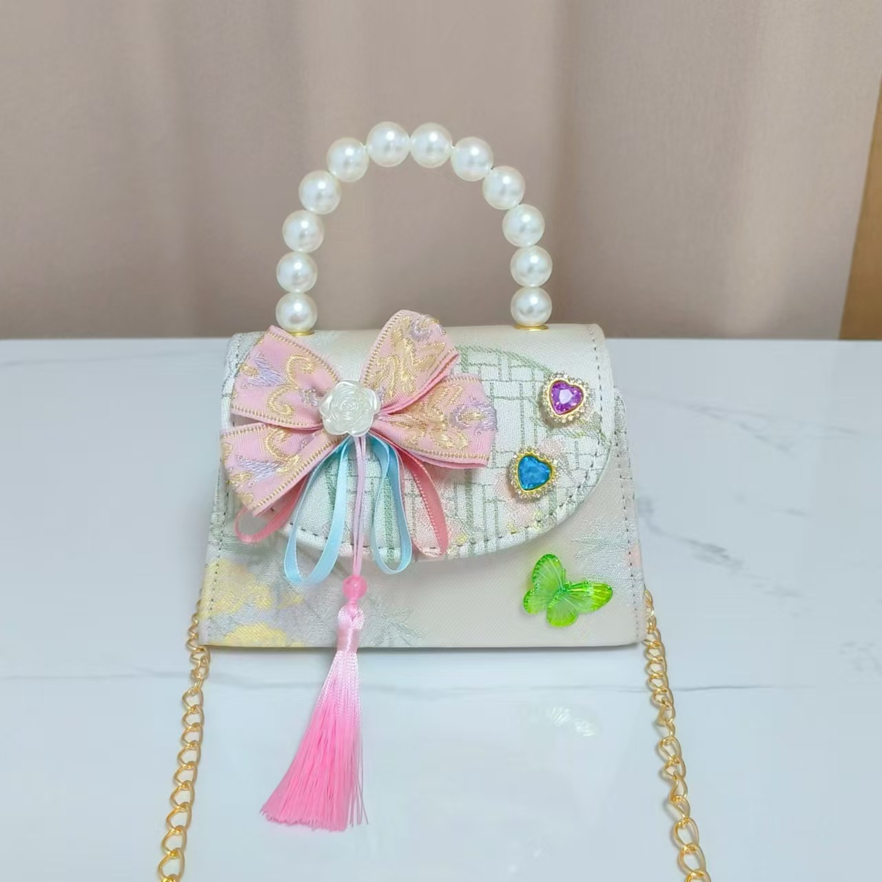 Children's bag, high-end and exquisite ancient-style, little girl coin purse, little princess pearl handbag, bag storage wallet Application Scenario