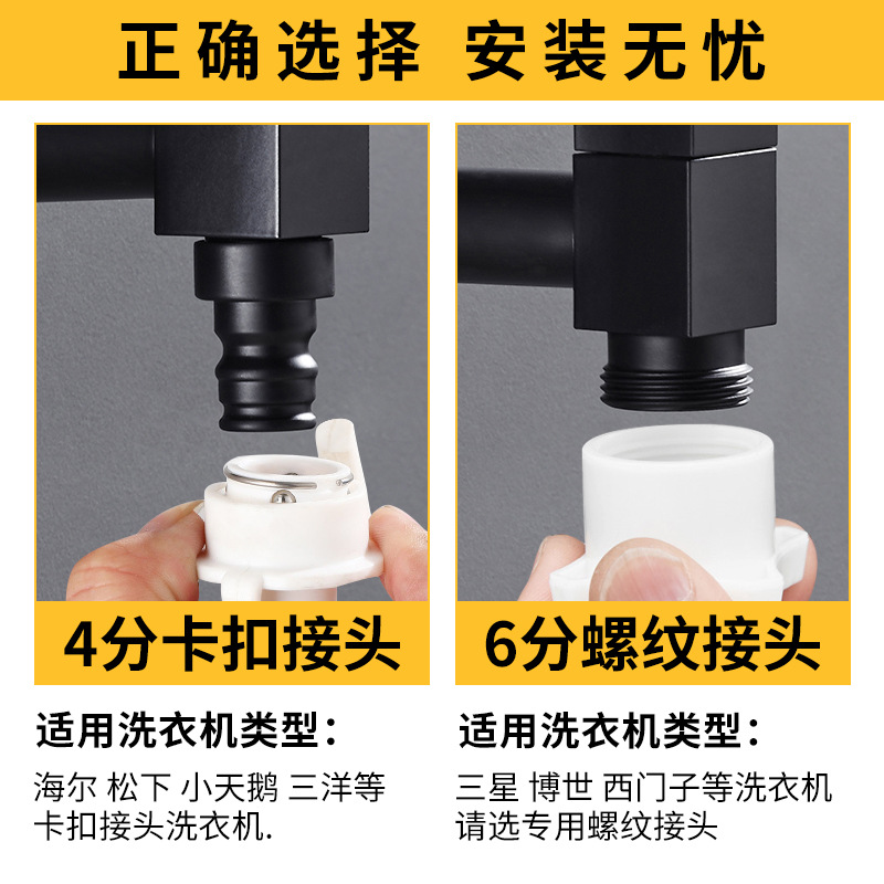 Snow Wolf black washing machine faucet, all-copper single-cooling quick-opening mop sink faucet, fully automatic faucet, 4/6 score Application Scenario