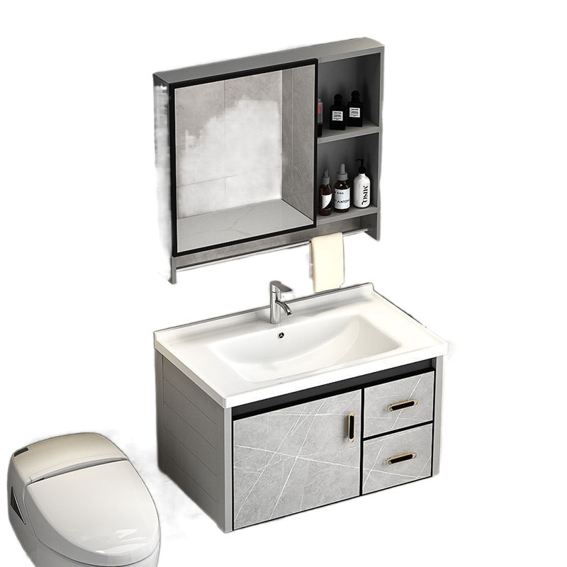 Rock porcelain basin simple bathroom cabinet combination, bathroom washbasin, sink, washbasin and mirror cabinet set wholesale one piece Item Picture