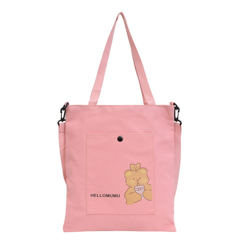 New Korean version large-capacity student crossbody bag, all-season universal canvas bag, cross-border. Fashionable and simple bear single-shoulder bag Item Picture