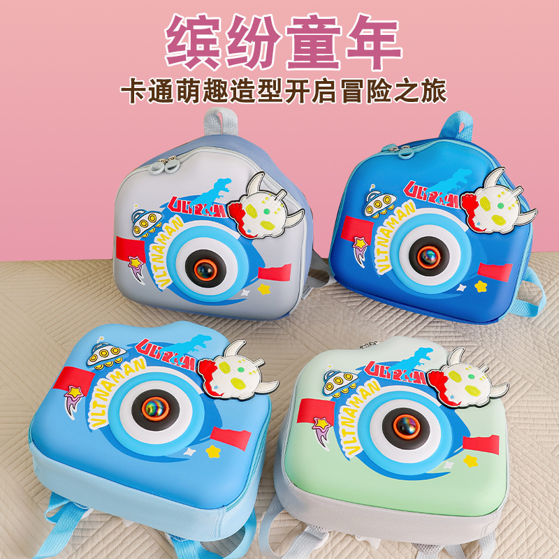 Cute cartoon 3D camera backpacks for boys and girls in kindergarten 2025, hard-shell small schoolbags for children and snack packs details Picture