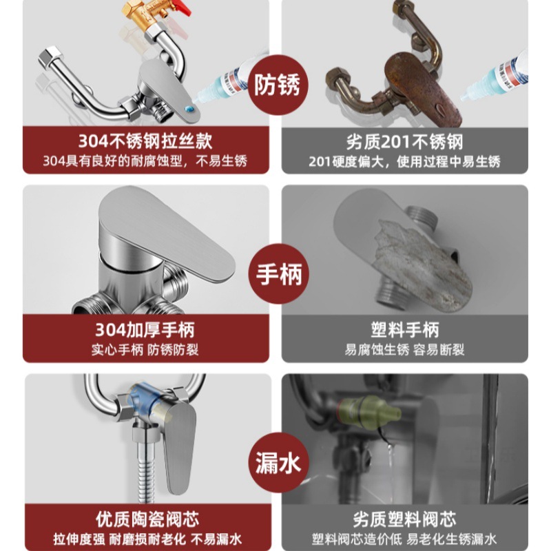 A comprehensive collection of accessories for electric water heater mixing valves, U-shaped cold and hot water faucet switches, mixing valves, and exposed shower heads Application Scenario