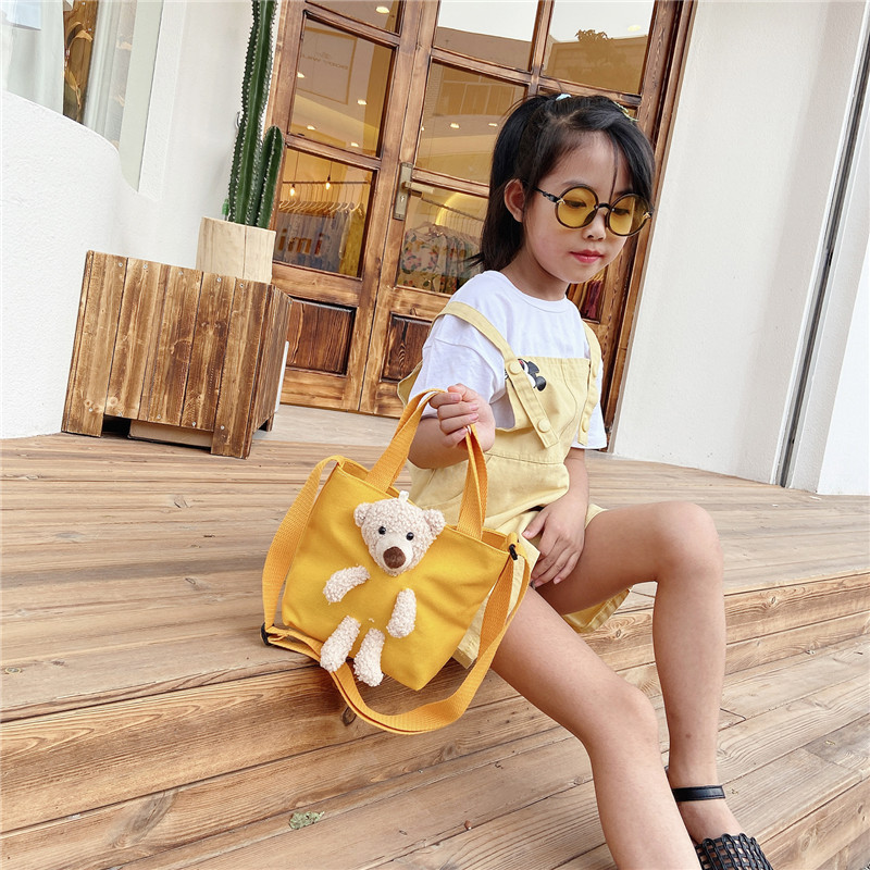 Canvas bag for women, 2020 new style Japanese student cute girl bear crossbody bag, ins fashion single-shoulder bag trend details Picture