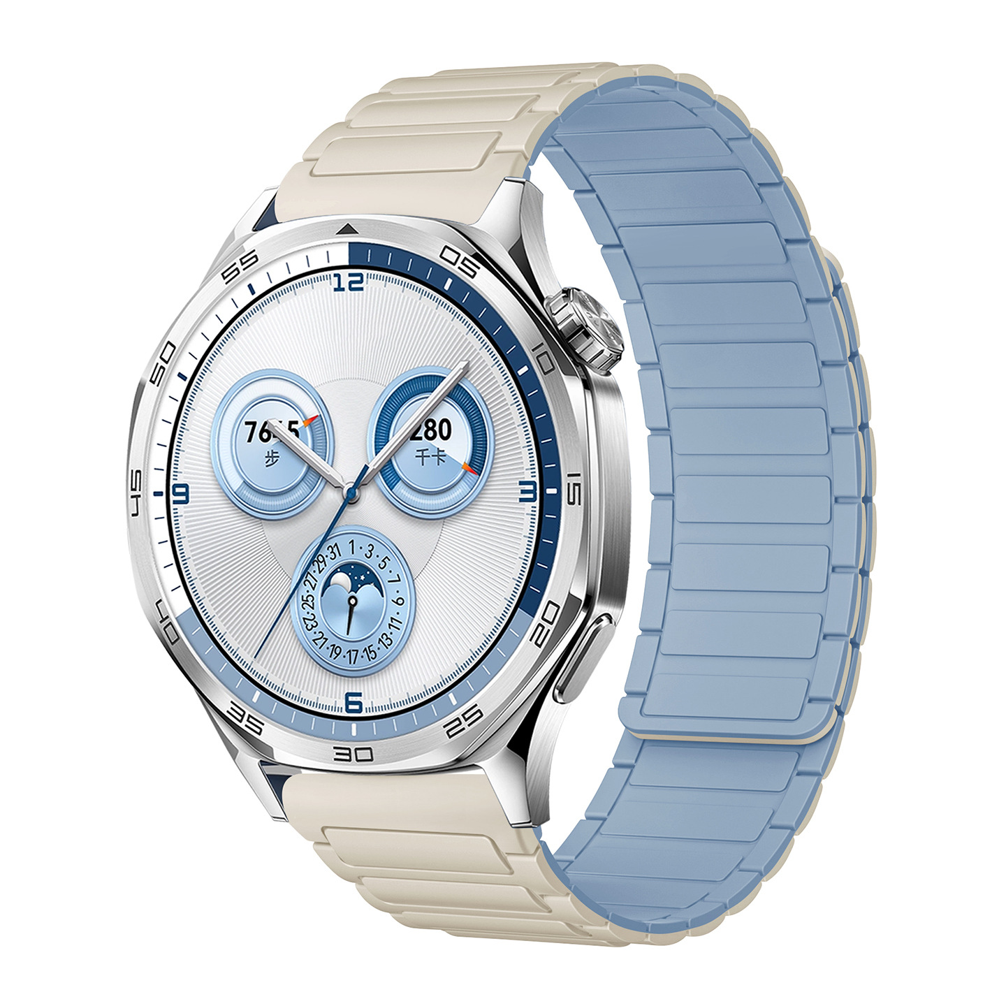 The watch4567 Armored I-shaped three-bead silicone magnetic watch strap is suitable for Huawei gt3, GT4 and GT5 watches Specification drawing
