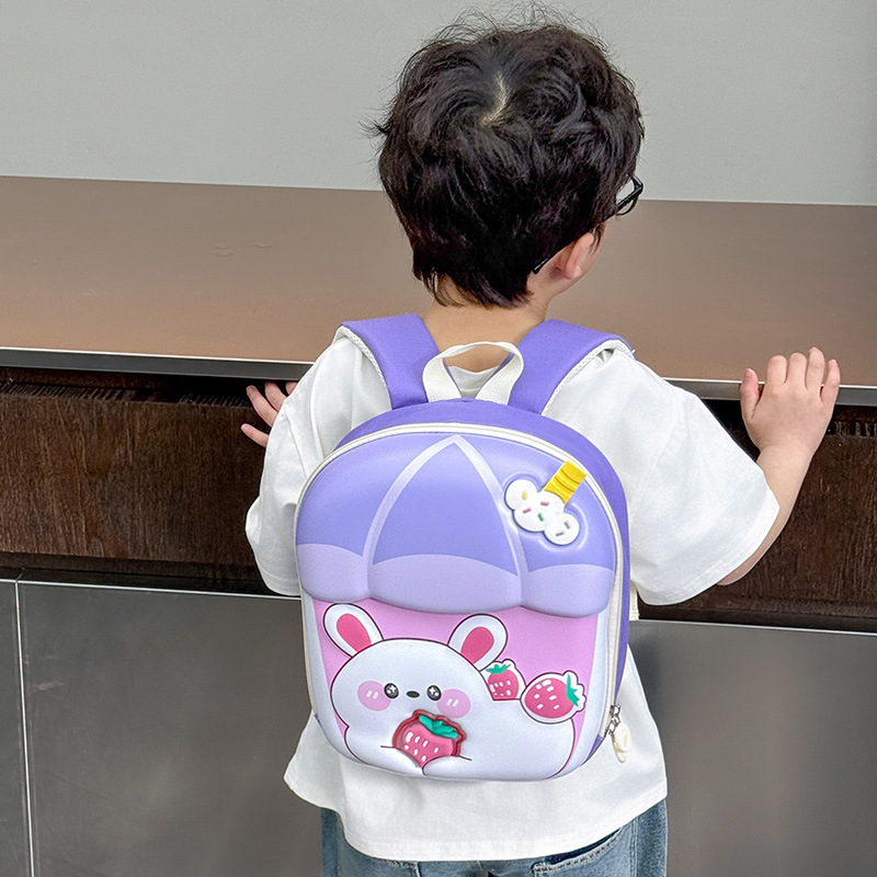 New eggshell children's backpacks featuring cute cartoon rabbits for boys and girls, milk tea cup-shaped baby schoolbags Application Scenario