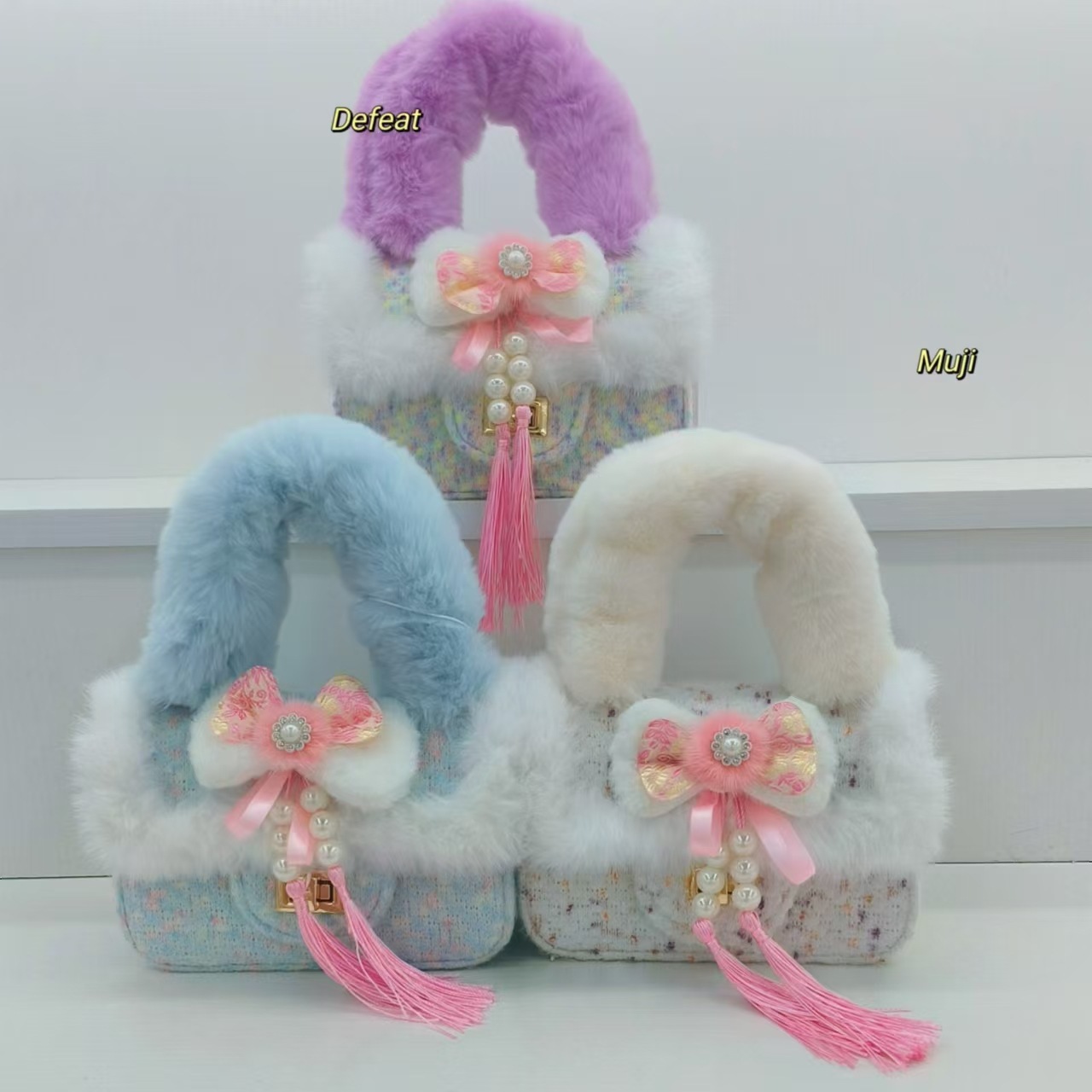 Chinese-style children's bags, plush handbags, single-shoulder crossbody bags, little girls, princesses, coin purges, accessory bags, small square bags details Picture