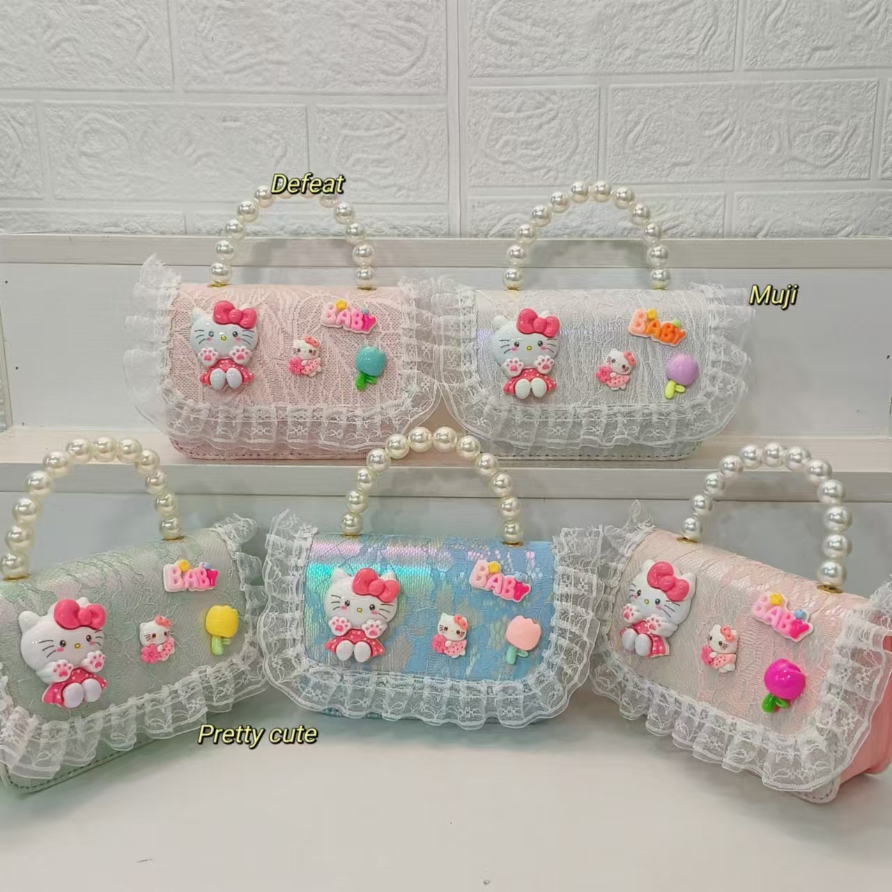 Cartoon KT cat bag, pearl handbag, single-shoulder crossbody bag, loose change accessory bag, chain bag, small square bag, children's bag full figure