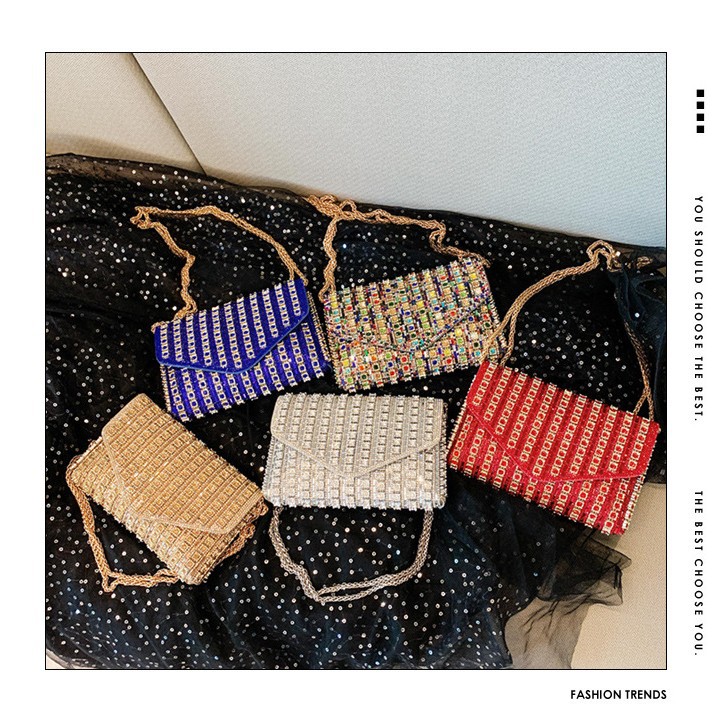 Cross-border bag bestsellers: Women's bag, chain, super shiny diamond-encrusted small square bag, crossbody bag, fashionable and versatile, socialite dinner bag full figure