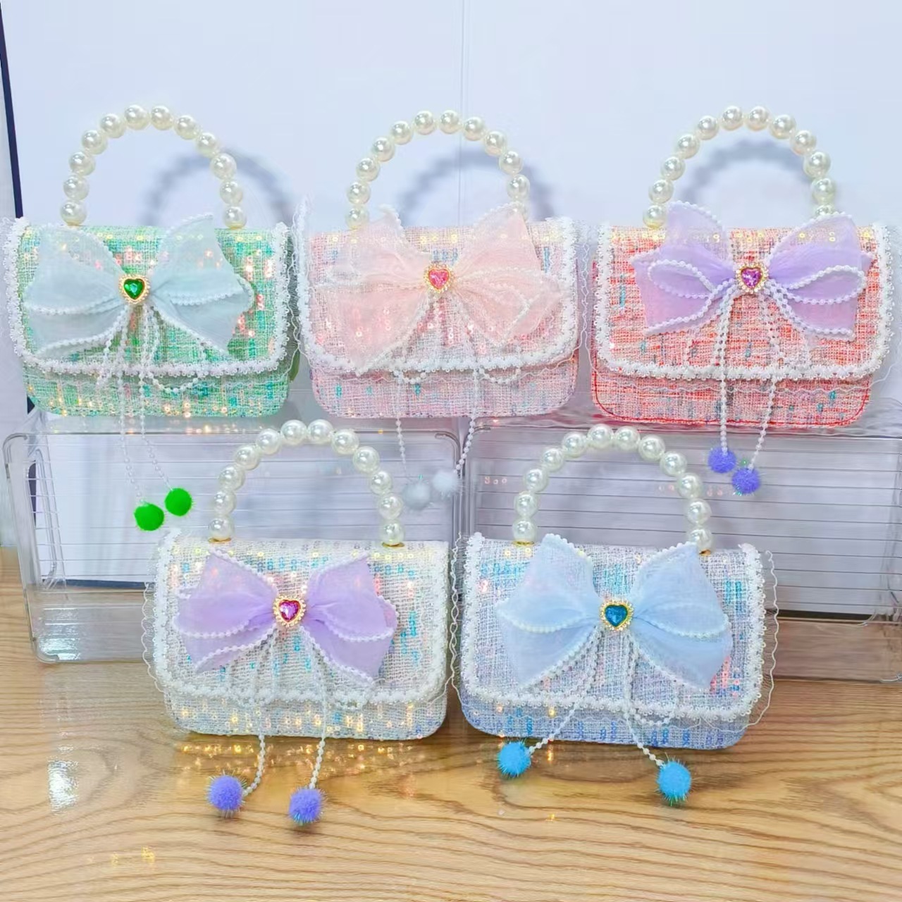 Bow princess bag, pearl handbag, chain crossbody bag, New Year lucky money bag, Children's Day gift on June 1st details Picture