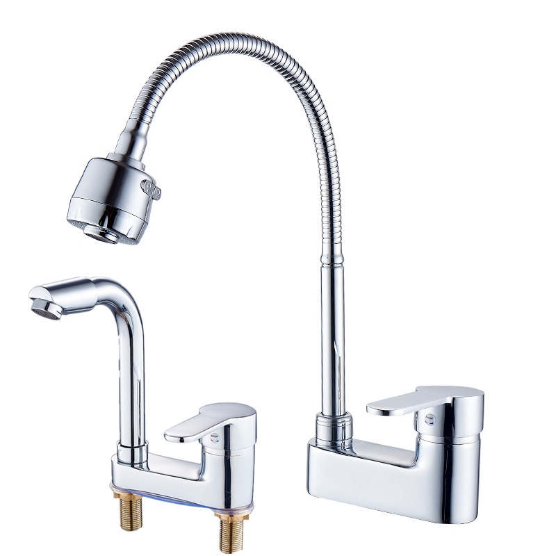Brass washbasin, double-hole column basin, rotating faucet, bathroom for washing face and hair, cold and hot double-hole washbasin faucet Application Scenario