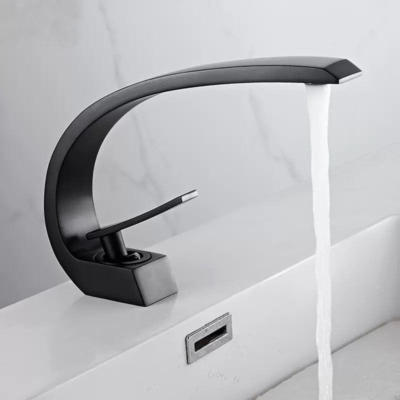 Gun grey washbasin faucet, hot and cold water, bathroom washbasin, countertop, creative household washbasin faucet, brass details Picture