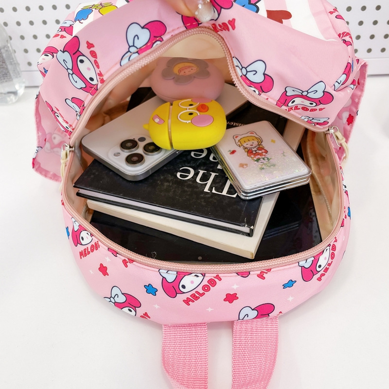 Cross-border cute kindergarten girls' small backpack, Korean version fashionable Kulomi schoolbag for going out, cartoon printed backpack Specification drawing
