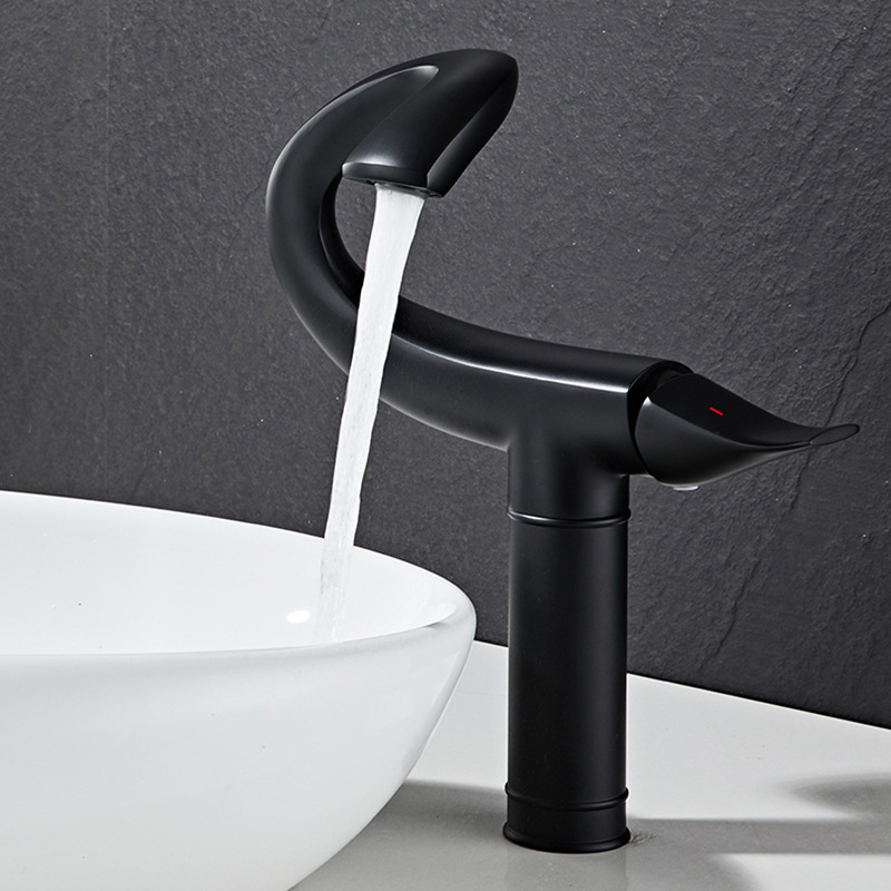 New cross-border black and gold all-copper washbasin, creative faucet, personalized hot and cold water top basin and bottom basin faucet full figure