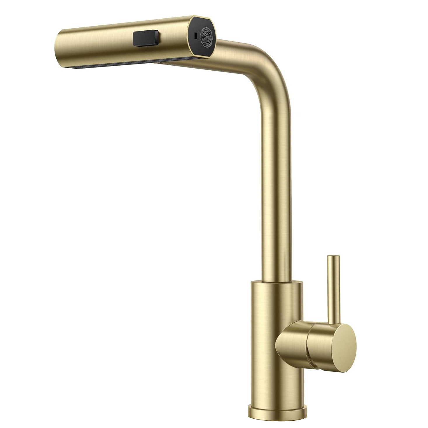 304 stainless steel kitchen brushed gold pull-out faucet, multi-functional waterfall cold and hot water sink faucet Item Picture