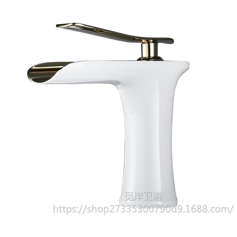 Waterfall-style hot and cold water faucet, simple all-copper washbasin, washbasin, bathroom, household basin, golden faucet Item Picture