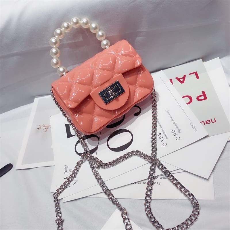 2025 New products: pvc mini jelly bag, diamond-shaped chain bag, mini bag, pearl handbag, children's bag, small shoulder bag Specification drawing