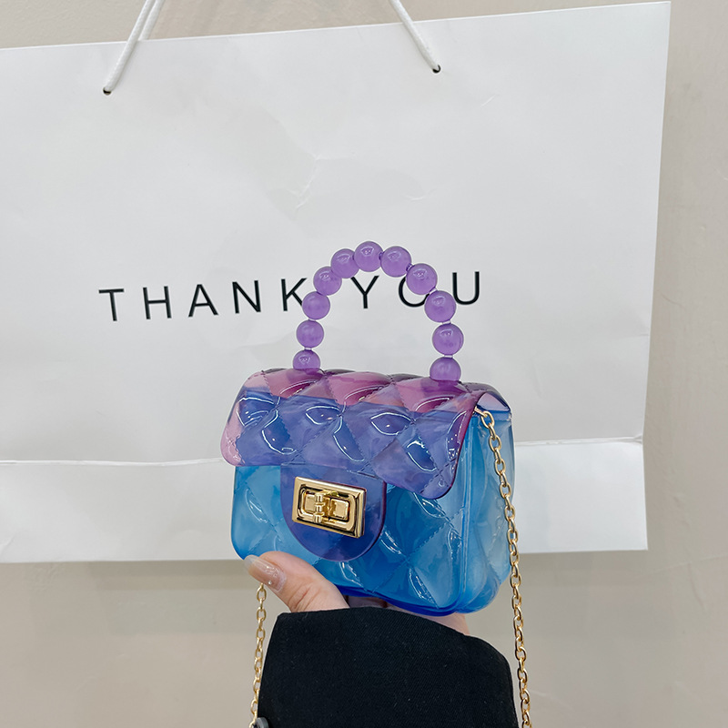 Jelly Bag 2025 New Style transparent small square bag, fashionable crossbody red envelope mini bag, children's bag, pearl chain bag Item Picture