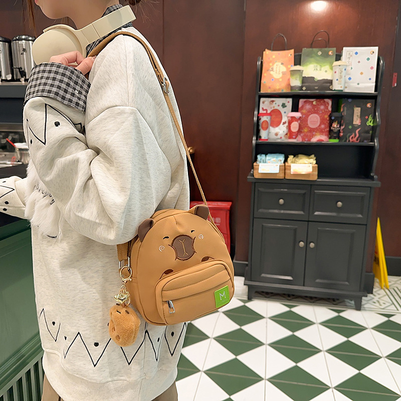 Children's Capibara crossbody bag, little girl's light and fashionable single-shoulder bag for travel, boy's cute capybara mini backpack Specification drawing