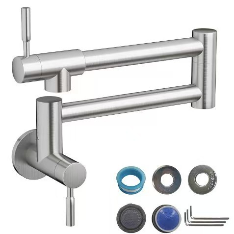 Cross-border folding wall-mounted washbasin faucet, kitchen extended telescopic rotating universal stainless steel single-cooling faucet full figure