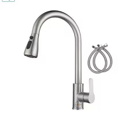 Factory direct sales of stainless steel brushed pull-out kitchen faucets, sink basins and hot and cold faucets details Picture