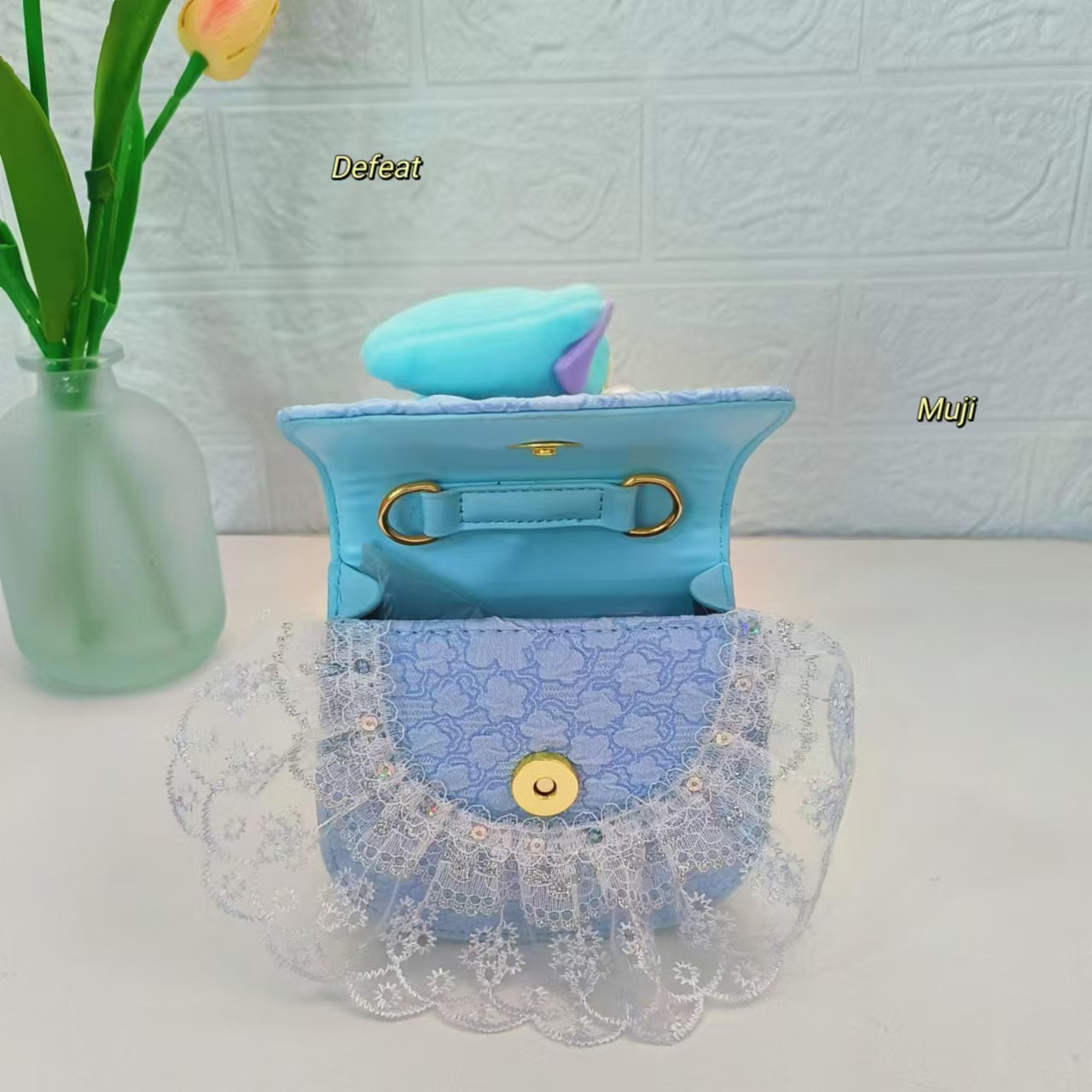 Little dinosaur pearl handbag, plush toy, children's bag, little girl princess bag, chain bag, crossbody bag, accessory bag Specification drawing