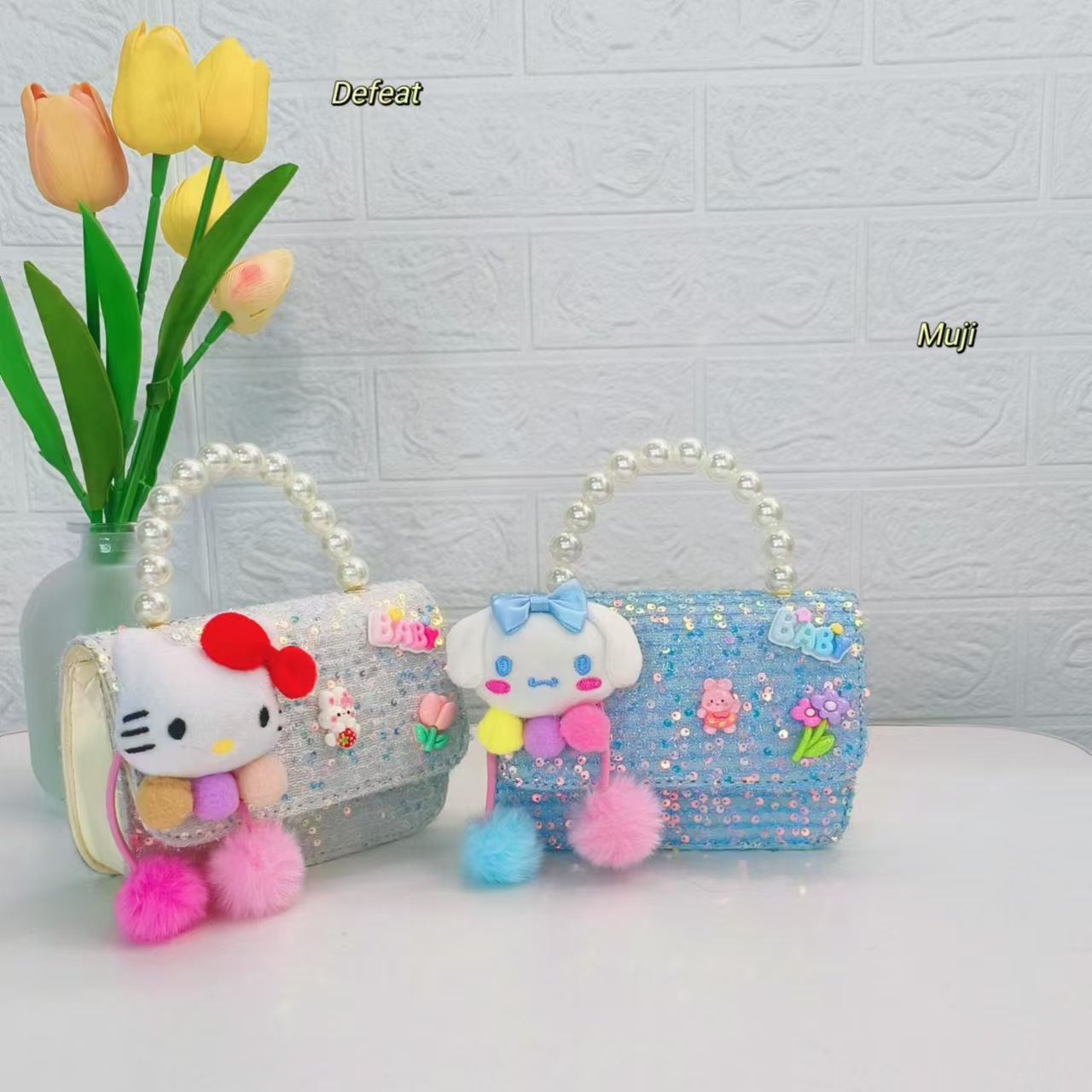 Children's bag, Melody Kuromi mini Chanel pearl handbag, chain bag, girls' accessory bag, small square bag, single shoulder Specification drawing