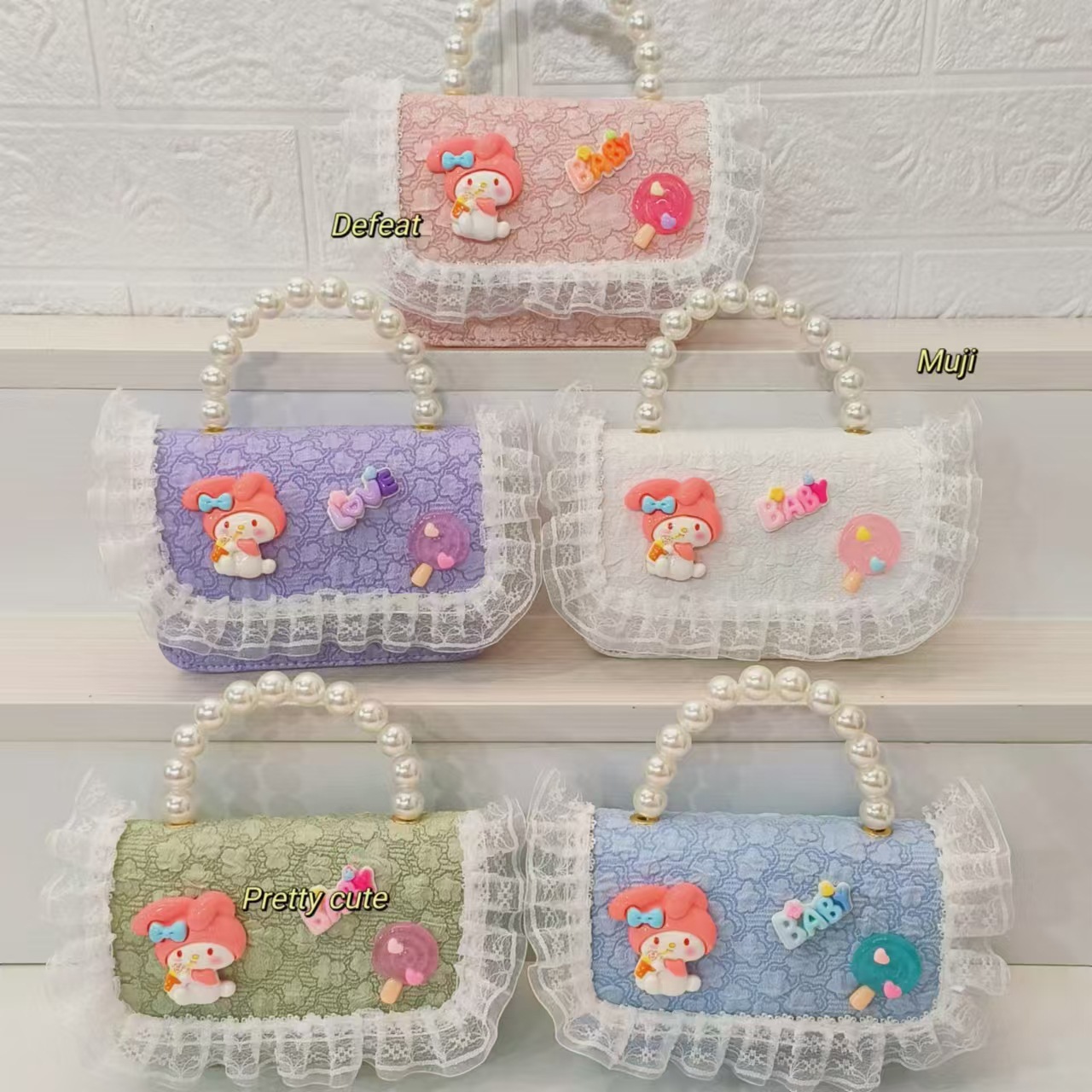 Children's bags, pearl handbags, single-shoulder crossbody bags, loose change accessory bags, princess bags, Melody chain bags, small square bags details Picture