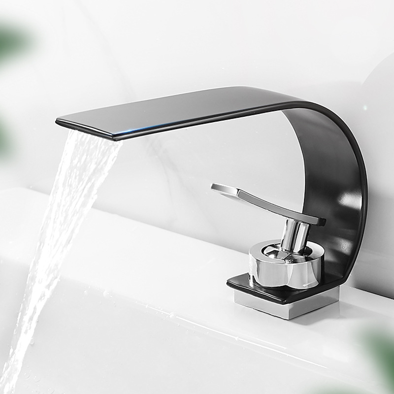 Black waterfall hot and cold water faucet washbasin, creative bathroom, washbasin under the washbasin, household washbasin faucet full figure