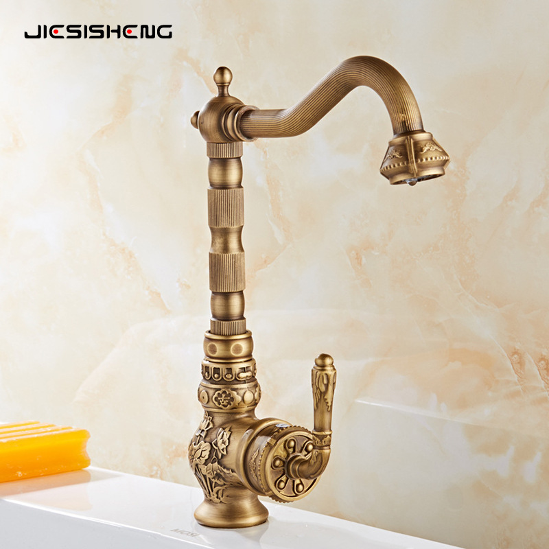 Cross-border brass light luxury antique kitchen basin faucet, household vegetable washing basin sink, cold and hot dual water faucet, splash-proof Application Scenario