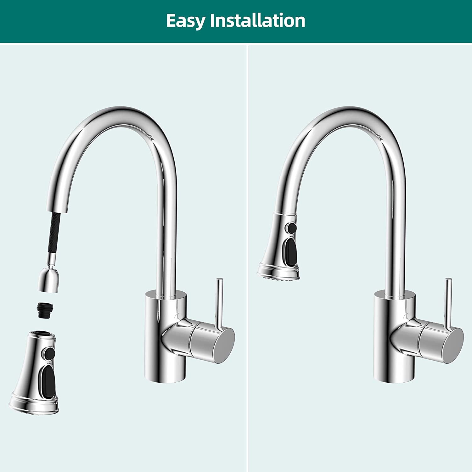 Wholesale of foreign trade kitchen pull-out showerhead with 3-level water outlet function including bubble, showerhead and blade, and pull-out head accessories Application Scenario
