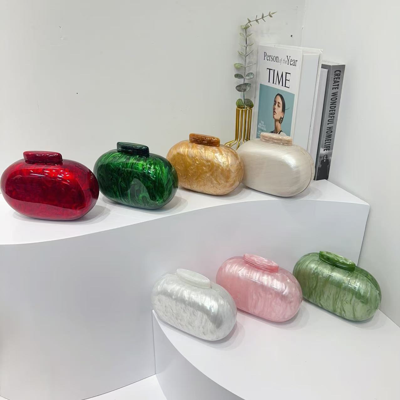 New cross-border foreign trade women's bag, European and American oval shell goose egg acrylic fashionable evening bag, single-shoulder crossbody bag full figure