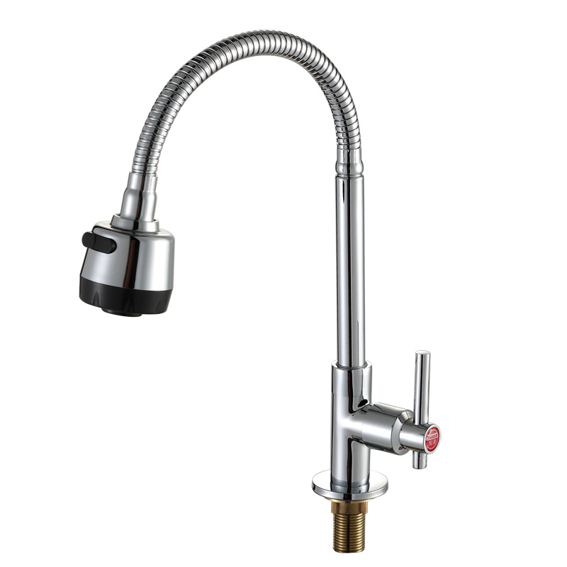 Taoguo alloy copper core round vertical large bend kitchen basin single cold gooseneck faucet water purifier 4-point faucet details Picture