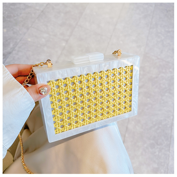 New fashionable green wicker acrylic bag for cross-border foreign trade women, evening bag, single-shoulder crossbody banquet clutch Item Picture
