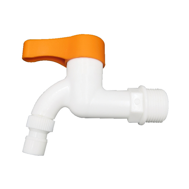 pom plastic hot and cold washing machine faucet, copper rod, plastic rod with lock, plastic anti-theft faucet, 4-inch extended spout Item Picture