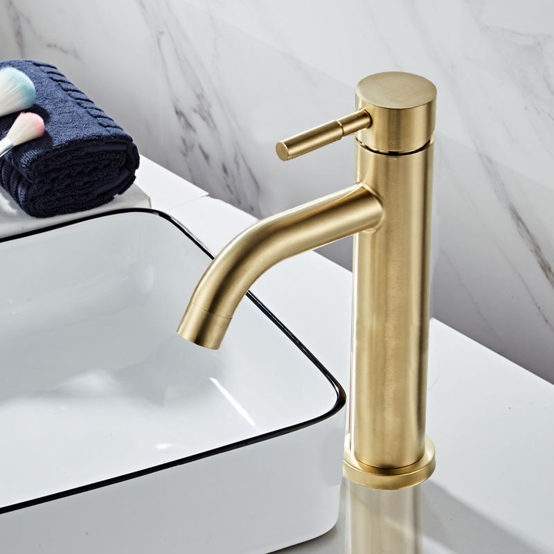 Kaiping 304 stainless steel washbasin faucet, brushed gold, simple and luxurious bathroom washbasin, cold and hot water faucet details Picture